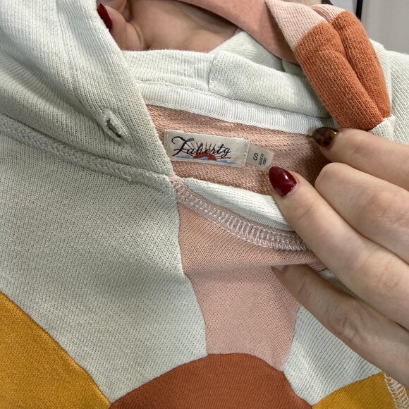 Faherty Hoodie Womens Small Multicolor Sunrise Colorblock Terry Pullover Cotton - Picture 2 of 8